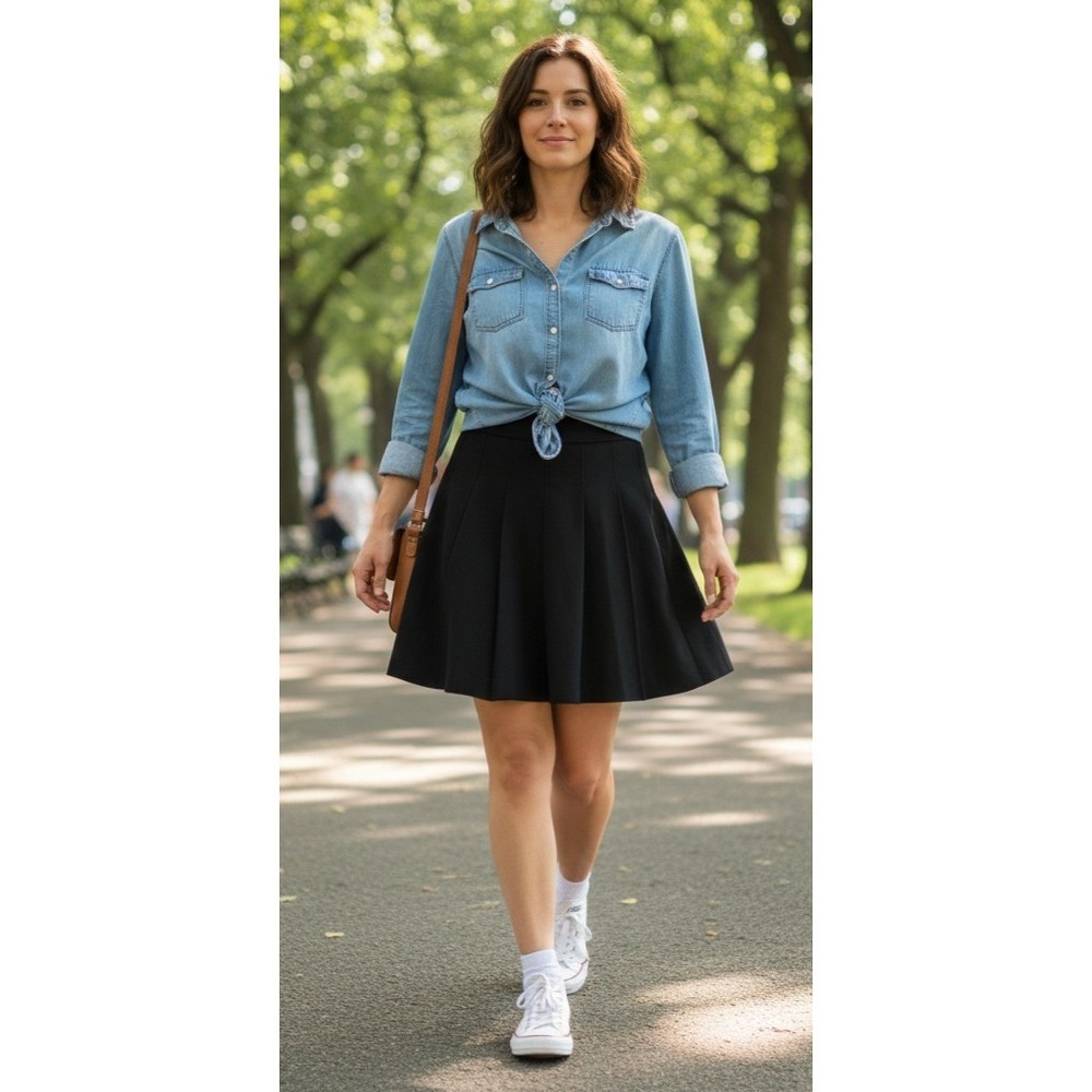Ann Taylor Black Knit Fit and Flare Mini Skirt XS 380875 High Waist Preppy‎